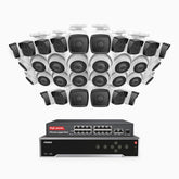 H500 - 3K 32 Channel PoE Security System with 16 Bullet & 16 Turret Cameras, EXIR 2.0 Night Vision, Built-in Mic & SD Card Slot, Works with Alexa, 16-Port PoE Switch Included ,IP67 Waterproof, RTSP Supported